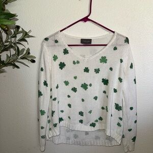 Lucky Clover White Knit Sweater St Patrick’s Day